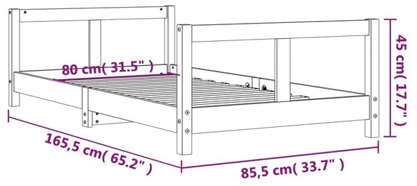 Πλαίσιο Παιδικού Κρεβατιού Μαύρο 80x160 εκ. Μασίφ Ξύλο Πεύκου - Μαύρο