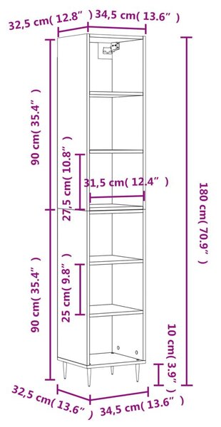 Ντουλάπι Γκρι sonoma 34,5 x 32,5 x 180 εκ. Επεξεργασμένο ξύλο - Γκρι