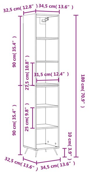 Ντουλάπι Καπνιστή δρυς 34,5 x 32,5 x 180 εκ. Επεξεργασμένο ξύλο - Καφέ