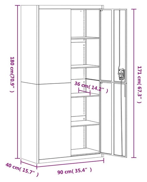 Αρχειοθήκη Ανοιχτό Γκρι & Σκούρο Γκρι 90x40x180 εκ. Ατσάλινη - Γκρι