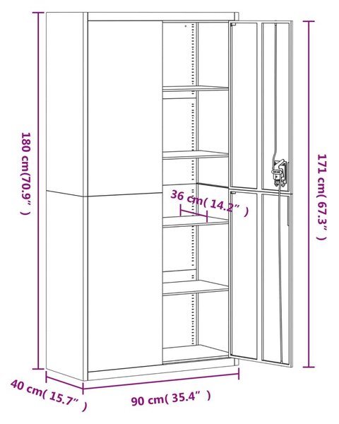 Αρχειοθήκη Ανθρακί και Κόκκινο 90 x 40 x 180 εκ. Ατσάλινη - Ανθρακί