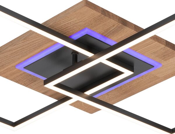 Elobra Φωτιστικό οροφής LED Panama M Plus, δρυς/μαύρο, μήκος 61 cm, ρυθμιζόμενος, Ξύλου, Σαλόνι / τραπεζαρία, Ξύλο, σύγχρονο