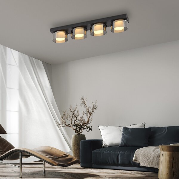 Paul Neuhaus LED φωτιστικό οροφής Rika, 70 cm, γυαλί, με δυνατότητα ρύθμισης, ρυθμιζόμενος, Μαύρο, Σαλόνι / τραπεζαρία, Γυαλί, σύγχρονο