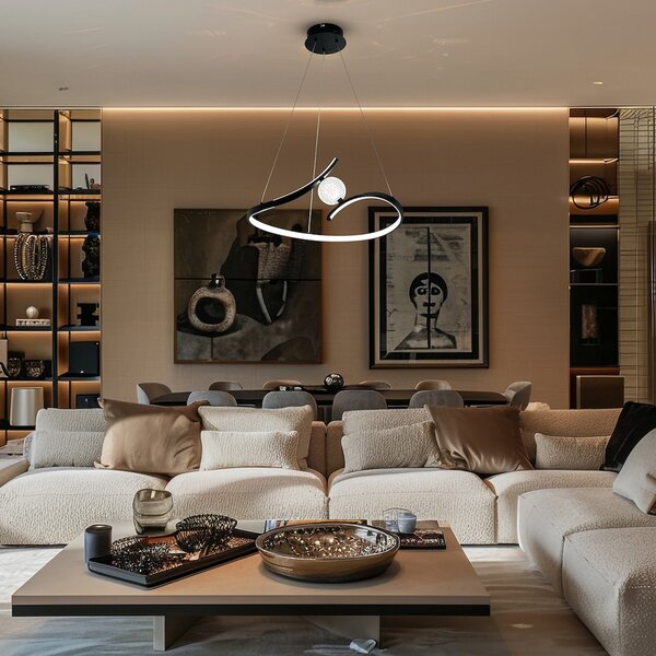 Milagro Lighting LED κρεμαστή λάμπα Perla, μέταλλο, ακρυλικό, μαύρο, 4.000 K, Μαύρο, Σαλόνι / τραπεζαρία, Μέταλλο, σύγχρονο