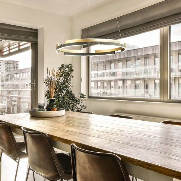 FISCHER & HONSEL Circly LED κρεμαστό φωτιστικό, μεταλλικό, τηλεχειριστήριο, CCT, dimmable, ρυθμιζόμενος, Μαύρο, Σαλόνι / τραπεζαρία, Μέταλλο, σύγχρονο