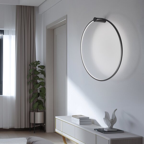 Milagro Lighting LED φωτιστικό τοίχου Saturno, μαύρο, Ø 80 cm, μέταλλο, 4.000 K, Μαύρο, Σαλόνι / τραπεζαρία, Αλουμίνιο, σύγχρονο