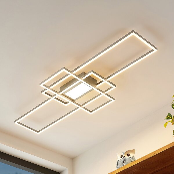 Lindby LED φωτιστικό οροφής Caitlin, νικέλιο, μέταλλο, 105cm, ρυθμιζόμενος, Μεταλλικό, Σαλόνι / τραπεζαρία, Μέταλλο, σύγχρονο