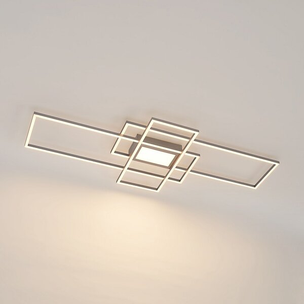 Lindby LED φωτιστικό οροφής Caitlin, νικέλιο, μέταλλο, 105cm, ρυθμιζόμενος, Μεταλλικό, Σαλόνι / τραπεζαρία, Μέταλλο, σύγχρονο