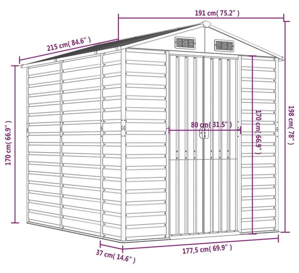 Αποθήκη Κήπου Ανοιχτό Γκρι 191x215x198 εκ. Γαλβανισμένο Ατσάλι - Γκρι