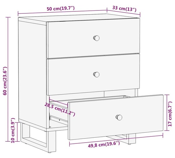 Κομοδίνο Καφέ και Μαύρο 50x33x60 εκ. από Μασίφ Ξύλο Μάνγκο - Καφέ