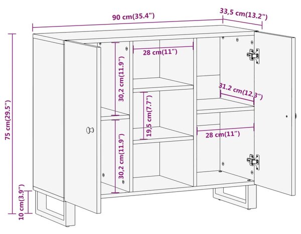 Βοηθητικό Έπιπλο Καφέ/Μαύρο 90x33,5x75 εκ. Μασίφ Ξύλο Μάνγκο - Καφέ