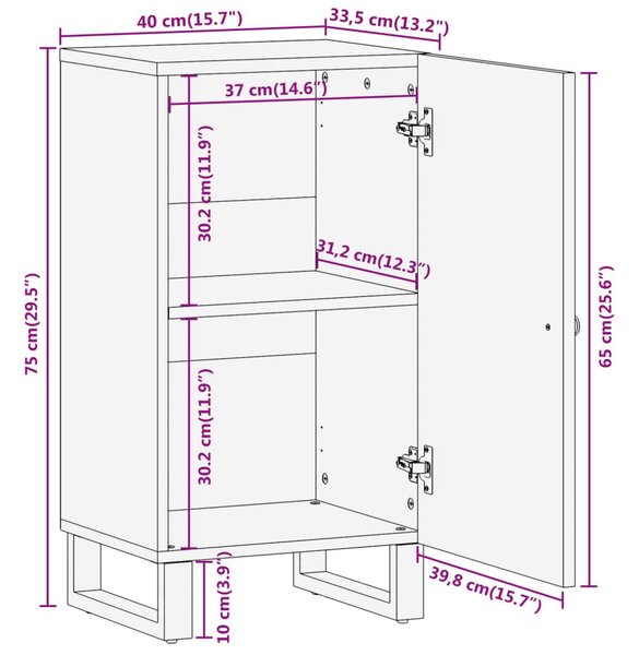 Βοηθητικό Έπιπλο Καφέ/Μαύρο 40x33,5x75 εκ. Μασίφ Ξύλο Μάνγκο - Καφέ