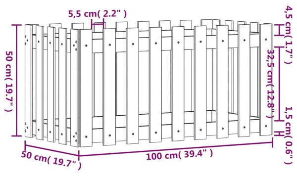 Ζαρντινιέρα Υπερυψωμένη Σχ Φράχτη 100 x 50 x 50 εκ. Μασίφ Πεύκο - Καφέ