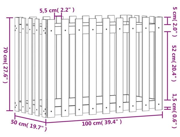 Ζαρντινιέρα Υπερυψωμένη Σχ Φράχτη 100 x 50 x 70 εκ. Μασίφ Πεύκο - Καφέ