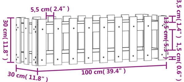 Ζαρντινιέρα Υπερυψωμένη Σχ Φράχτη Λευκή 100x30x30εκ Μασίφ Πεύκο - Λευκό