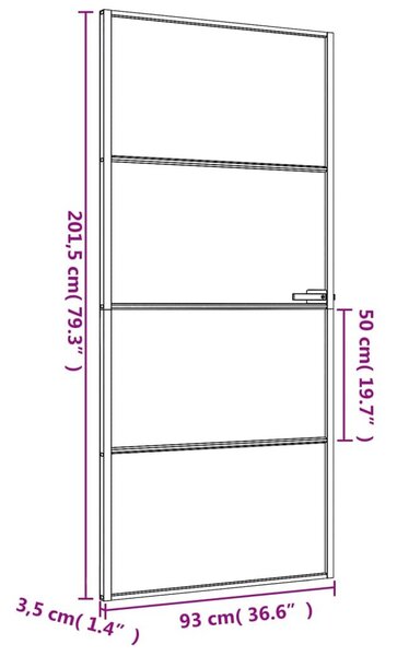 Εσωτερική Πόρτα Μαύρη 93 x 201,5 εκ. Ψημένο Γυαλί & Αλουμίνιο - Μαύρο