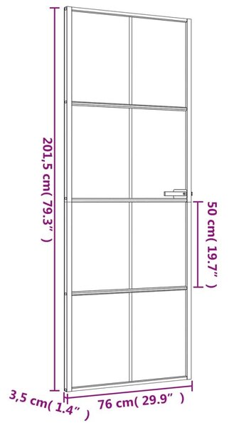 Εσωτερική Πόρτα Μαύρη 76x201,5 εκ. Ψημένο Γυαλί και Αλουμίνιο - Μαύρο