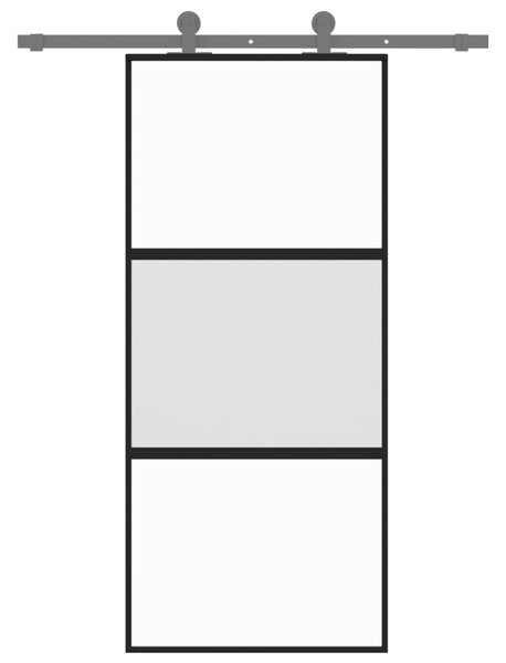 Συρόμενη Πόρτα Μαύρη 90 x 205 εκ. από Ψημένο Γυαλί & Αλουμίνιο - Μαύρο