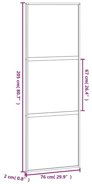 Συρόμενη Πόρτα Μαύρη 76 x 205 εκ. από Ψημένο Γυαλί / Αλουμίνιο - Μαύρο