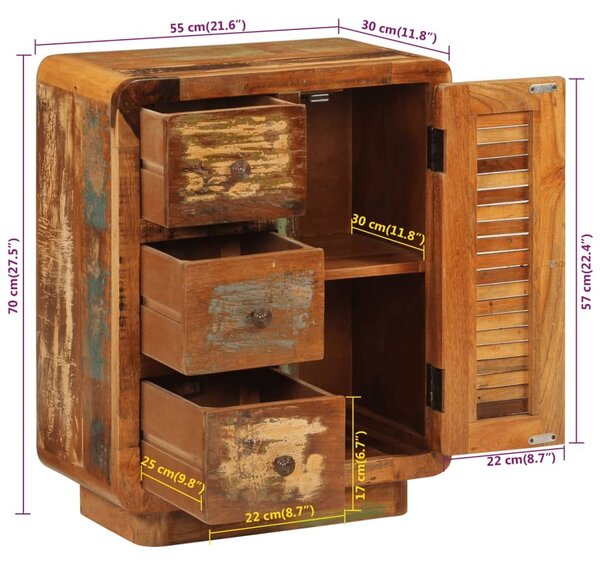 Ντουλάπι με 3 Συρτάρια 55x30x70 εκ. από Μασίφ Ανακυκλωμένο Ξύλο - Πολύχρωμο