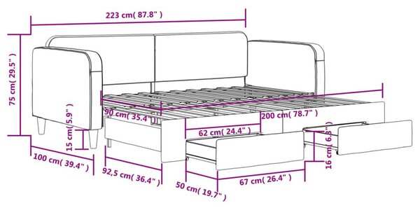 Καναπές Κρεβάτι Συρόμενος Κρεμ 90x200 εκ. Ύφασμα & Συρτάρια - Κρεμ