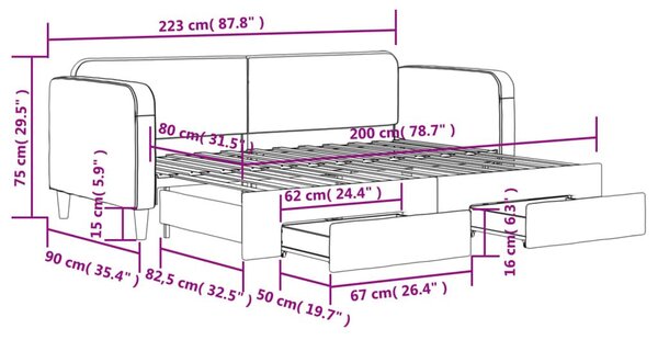 Καναπές Κρεβάτι Συρόμενος Ανοιχτό Γκρι 80x200εκ Ύφασμα Συρτάρια - Γκρι