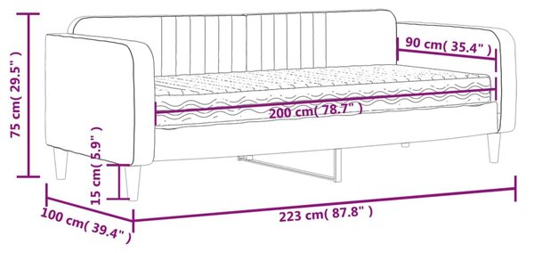 Καναπές Κρεβάτι με Στρώμα Ανοιχτό Γκρι 90 x 200 εκ. Βελούδινος - Γκρι