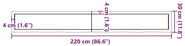 Πάγκος Μπάνιου Αν. Καφέ 220x30x(2-4) εκ. Επεξεργ. Μασίφ Ξύλο - Καφέ