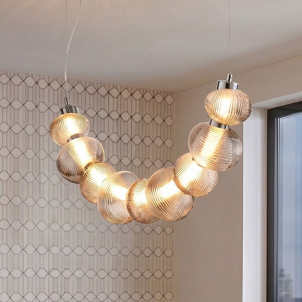 Milagro Lighting Κρεμαστό φωτιστικό LED Bolla, χρώμιο/καπνιστό γκρι, γυαλί, μήκος 79,5 cm, Μεταλλικό, Σαλόνι / τραπεζαρία, Γυαλί, σύγχρονο
