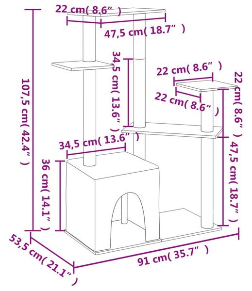 Γατόδεντρο Κρεμ 107,5 εκ. με Στύλους Ξυσίματος από Σιζάλ - Κρεμ