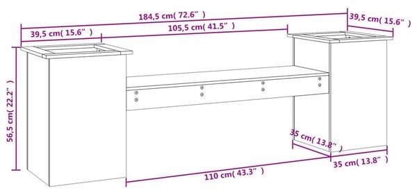 Ζαρντινιέρα Παγκάκι Λευκό 184,5x39,5x56,5 εκ. Μασίφ Ξύλο Πεύκου - Λευκό