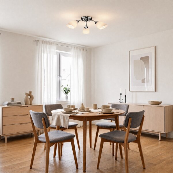 Milagro Lighting Φωτιστικό οροφής Portos, 3 λάμπες, λευκό/χρώμιο, μέταλλο, Ø 54 cm, ρυθμιζόμενος, Λευκό, Σαλόνι / τραπεζαρία, Μέταλλο