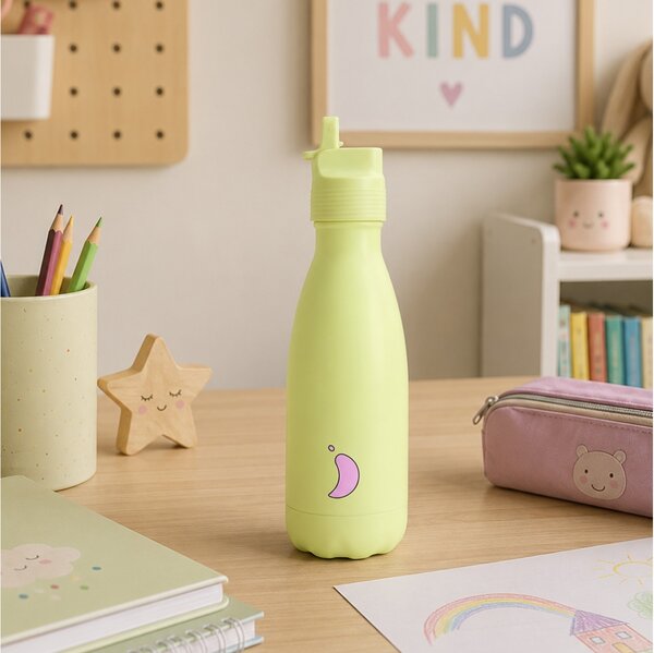 Μπουκάλι Θερμός Original Kids Chilly's με πτυσσόμενο καλαμάκι, χωρητικότητα 350ml και διατήρηση θερμοκρασίας 12h ζεστό / 24h κρύο - Lime