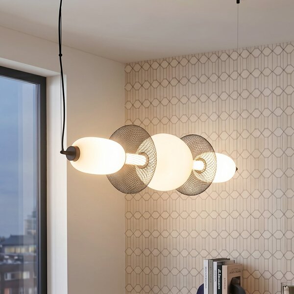 Milagro Lighting Κρεμαστό φωτιστικό LED Arame, μαύρο/λευκό, γυαλί, μήκος 93,5 cm, Λευκό, Σαλόνι / τραπεζαρία, Γυαλί, σύγχρονο