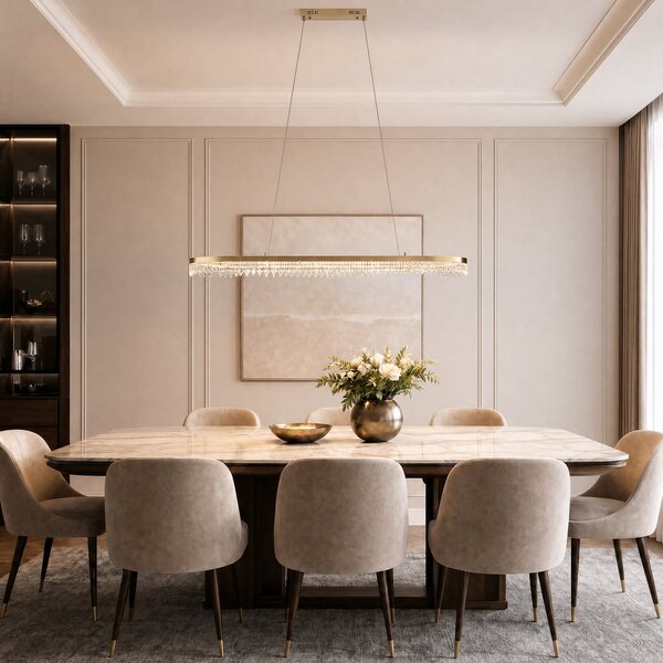 Milagro Lighting Κρεμαστό φωτιστικό LED Preciosa, χρυσό, μέταλλο, μήκος 120 cm, Χρυσό / Ορείχαλκου, Σαλόνι / τραπεζαρία, Μέταλλο, σύγχρονο