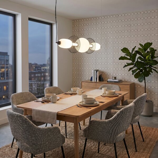 Milagro Lighting Κρεμαστό φωτιστικό LED Arame, μαύρο/λευκό, γυαλί, μήκος 93,5 cm, Λευκό, Σαλόνι / τραπεζαρία, Γυαλί, σύγχρονο