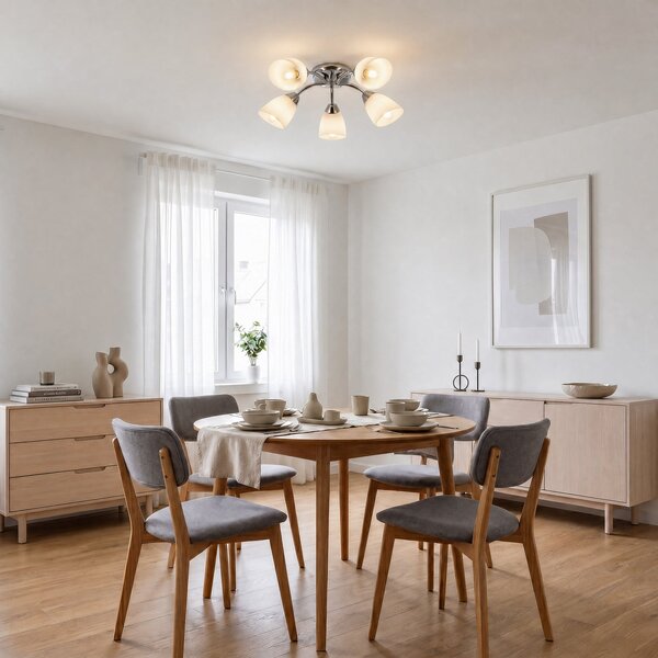 Milagro Lighting Φωτιστικό οροφής Portos, 5 λάμπες, λευκό/χρώμιο, μέταλλο, Ø 54 cm, ρυθμιζόμενος, Λευκό, Σαλόνι / τραπεζαρία, Μέταλλο