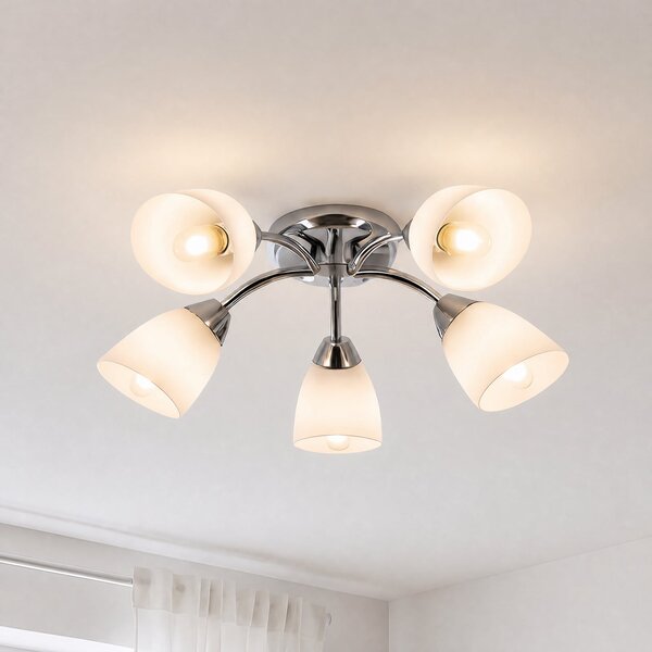 Milagro Lighting Φωτιστικό οροφής Portos, 5 λάμπες, λευκό/χρώμιο, μέταλλο, Ø 54 cm, ρυθμιζόμενος, Λευκό, Σαλόνι / τραπεζαρία, Μέταλλο
