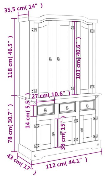 Βιτρίνα Corona Λευκή 112 x 43 x 196 εκ. από Μασίφ Ξύλο Πεύκου - Λευκό