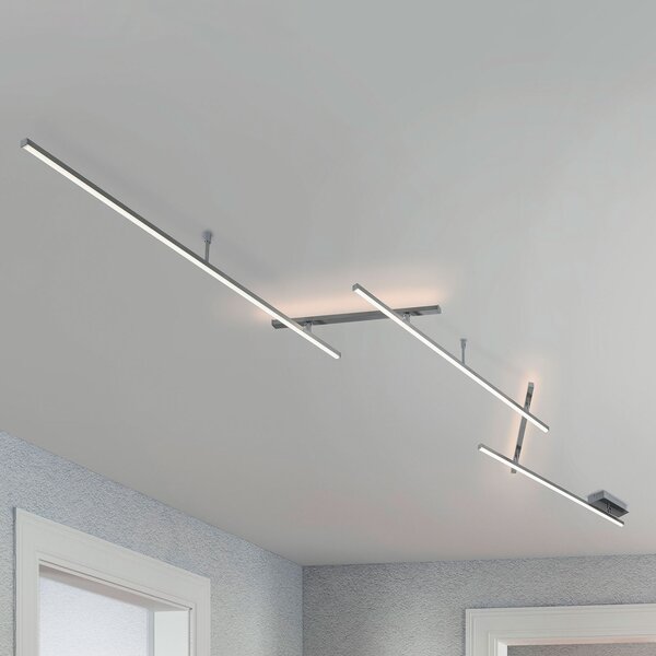 Trio Lighting Περιστρεφόμενη λάμπα οροφής LED Indira, ρυθμιστής έντασης φωτισμού, νικέλιο, ρυθμιζόμενος, Γκρι, Σαλόνι / τραπεζαρία, Μέταλλο, σύγχρονο