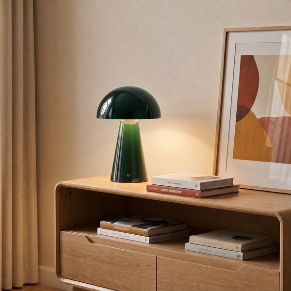 Lindby LED επαναφορτιζόμενο επιτραπέζιο φωτιστικό Nevijo, πράσινο, Ø20 cm,, ρυθμιζόμενος, Πράσινο, Σαλόνι / τραπεζαρία, Μέταλλο, σύγχρονο