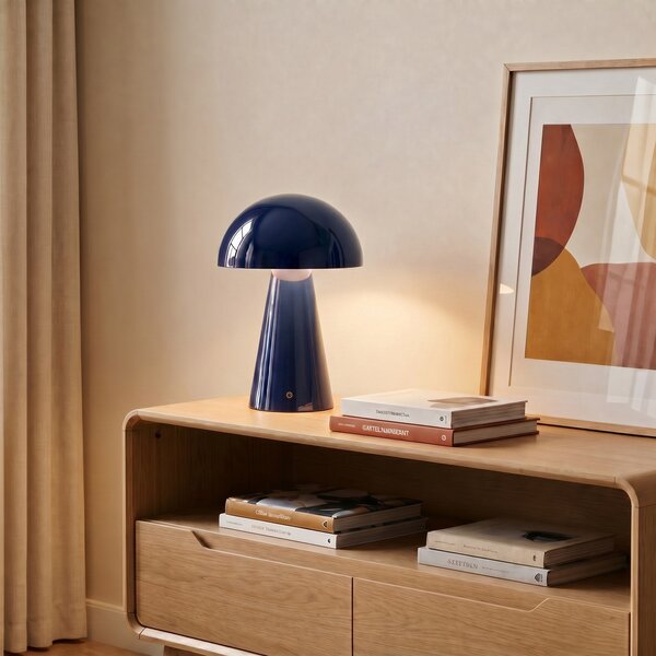 Lindby LED επαναφορτιζόμενο επιτραπέζιο φωτιστικό Nevijo, μπλε, Ø20cm,, ρυθμιζόμενος, Μπλε, Σαλόνι / τραπεζαρία, Μέταλλο, σύγχρονο