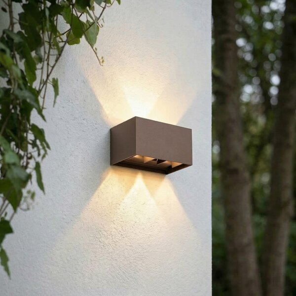 Lindby Εξωτερικός φωτιστικός LED Nivar, τετράγωνος, χρώμα σκουριάς, 20 cm, IP54, Καφέ / Σκουριάς, Αλουμίνιο, σύγχρονο