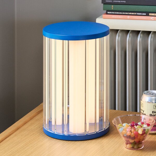 Hübsch Επιτραπέζια λάμπα LED Aru, μπλε/διαφανής, ύψος 30 cm, γυαλί/σίδερο, ρυθμιζόμενος, Μπλε, Σαλόνι / τραπεζαρία, σύγχρονο