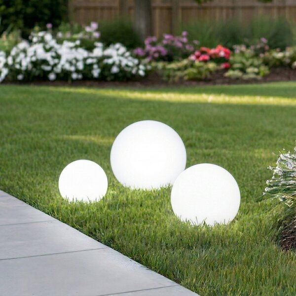 Lindby LED ηλιακές λάμπες Lago, σετ 3, σφαίρες, ακίδα εδάφους, λευκό, Λευκό, Πλαστικό, σύγχρονο, Υπαίθρια σφαίρα
