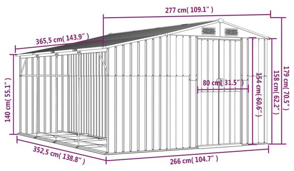 Αποθήκη Κήπου Ανοιχτό Γκρι 277x365,5x179εκ. Γαλβανισμένο Ατσάλι - Καφέ