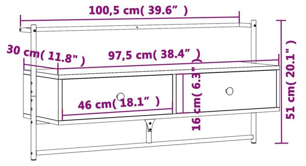 Έπιπλο Τηλεόρασης Επιτοίχιο Καπν. Δρυς 100,5x30x51 εκ. Επ. Ξύλο - Καφέ