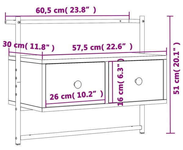 Έπιπλο Τηλεόρασης Επιτοίχιο Γκρι Sonoma 60,5x30x51 εκ. Επ. Ξύλο - Γκρι