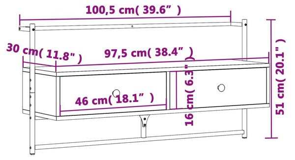 Έπιπλο Τηλεόρασης Επιτοίχιο Μαύρο 100,5x30x51 εκ. Επεξ. Ξύλο - Μαύρο