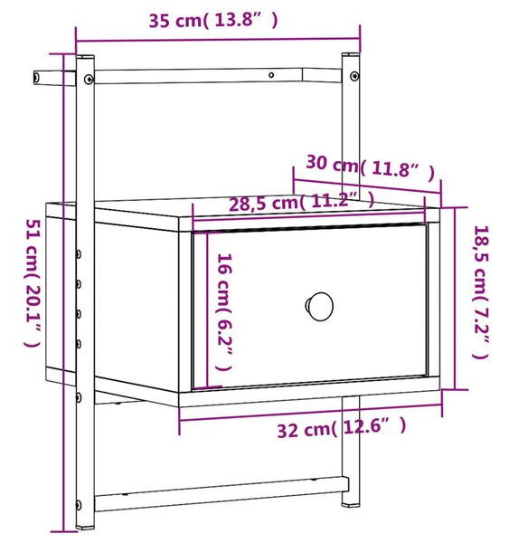 Κομοδίνα Επιτοίχια 2 τεμ. Καφέ Δρυς 35x30x51 εκ. Επεξ. Ξύλο - Καφέ